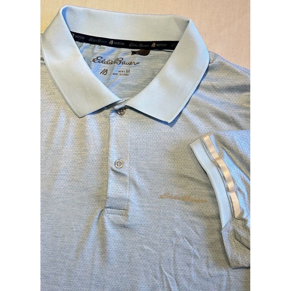 Eddie Bauer Polo Shirt Mens Size M Medium Blue Striped Short Sleeve Outdoors